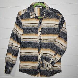Departwest Men's Large Button Up Shirt Jacket Black Beige Striped